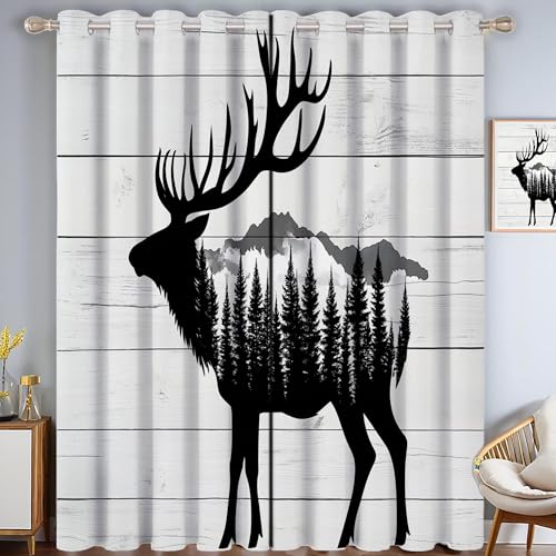 ZISTRCBAO Elchsilhouette Verdunkelungsvorhänge, Retro-Wald Thermisch Isoliert Fensterbehandlung Vorhänge Für Wohnzimmer Dekoration, Schwarz 2 Paneele H182xB91cm ZISTRCBAO Elchsilhouette Verdunkelungsvorhänge, Retro-Wald Thermisch Isoliert Fensterbehandlung Vorhänge Für Wohnzimmer Dekoration, Schwarz 2 Paneele H182xB91cm von ZISTRCBAO