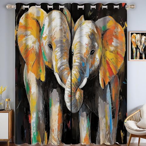 ZISTRCBAO Elefant Verdunkelungsvorhänge, Aquarell Tiere Thermisch Isoliert Fensterbehandlung Vorhänge Für Wohnzimmer Dekoration, Braun 2 Paneele H182xB91cm von ZISTRCBAO