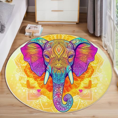 ZISTRCBAO Elefanten-Mandala rutschfest Runder Teppich 100cm, Vintage Boho Runder Teppich Wohnzimmer, Gelb Dekoration Teppiche Weich Waschbar Für Zuhause Bodenmatte Schlafzimmer Dekorativer Teppiche ZISTRCBAO Elefanten-Mandala rutschfest Runder Teppich 100cm, Vintage Boho Runder Teppich Wohnzimmer, Gelb Dekoration Teppiche Weich Waschbar Für Zuhause Bodenmatte Schlafzimmer Dekorativer Teppiche von ZISTRCBAO
