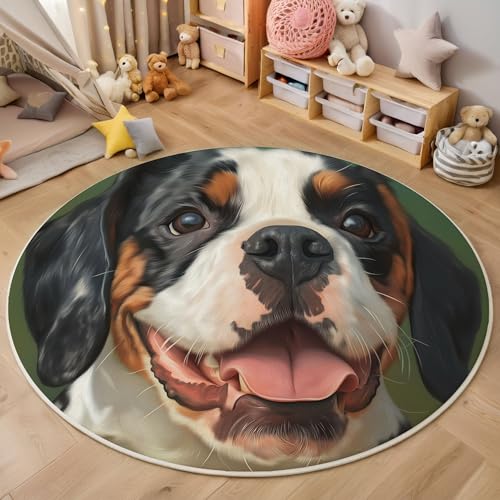ZISTRCBAO Englische Bulldogge Runder Teppich, Aquarell Tiere Runde, Weich Waschbar rutschfest Wohnzimmer Schlafzimmer Nachttisch Restaurant Korridor Fußmatte (80cm, Braun) von ZISTRCBAO