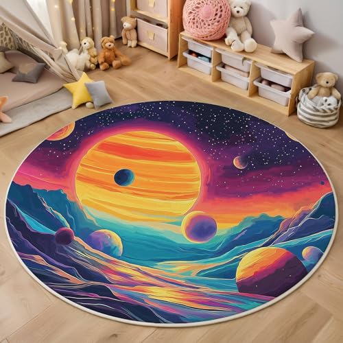 ZISTRCBAO Farbplanet Runder Teppich, Fantasy-Kunst Runde Teppiche, Weich Waschbar rutschfest Wohnzimmer Schlafzimmer Nachttisch Restaurant Korridor Fußmatte Teppiche (60cm, Mehrfarbig) von ZISTRCBAO