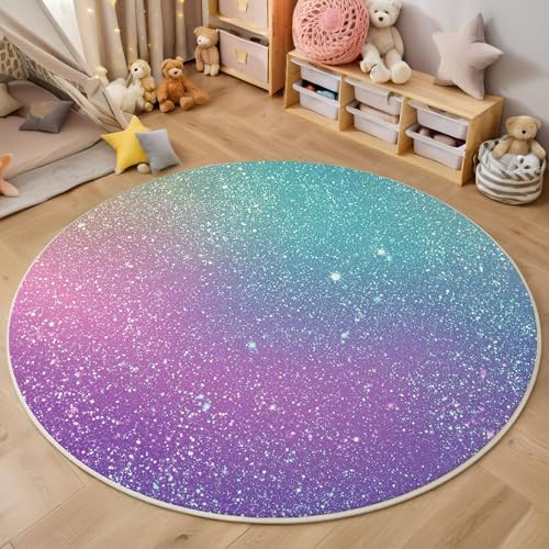 ZISTRCBAO Farbverlauf Regenbogen Kurzflor Teppich Rund, Süß Verträumt Wohnzimmerteppich, Lila Runder Teppich 60cm Round Eingangsbereich Waschbar Weich for Wohnzimmer Schlafzimmer Studie Heimbüro von ZISTRCBAO