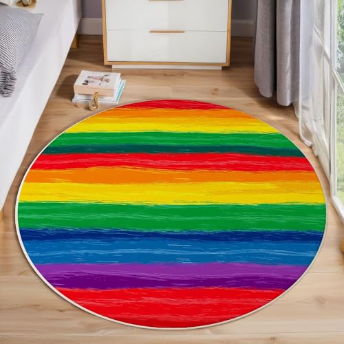 ZISTRCBAO Farbverlauf Regenbogenstreifen Runder Teppich, Aquarell Einfachheit Runde, Weich Waschbar rutschfest Wohnzimmer Schlafzimmer Nachttisch Restaurant Korridor Fußmatte (60cm, Mehrfarbig) von ZISTRCBAO