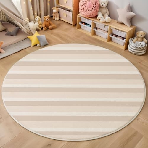 ZISTRCBAO Farbverlaufsstreifen Kurzflor Teppich Rund, Minimalismus Wohnzimmerteppich, Beige Runder Teppich 120cm Round Eingangsbereich Waschbar Weich for Wohnzimmer Schlafzimmer Studie Heimbüro von ZISTRCBAO