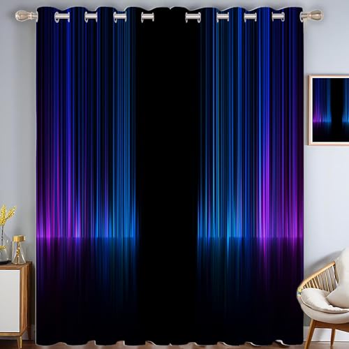 ZISTRCBAO Farbverlaufsstreifen Verdunkelungsvorhänge, Neon-Stil Thermisch Isoliert Fensterbehandlung Vorhänge Für Wohnzimmer Dekoration, Lila 2 Paneele H160xB80cm von ZISTRCBAO