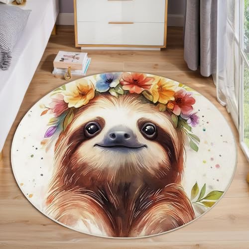 ZISTRCBAO Faultier Blumen Rund Bereich Teppich 60cm, Aquarell Tiere Weich Teppich Rund, Waschbar rutschfest Wohnzimmer Teppiche Für Schlafzimmer Terrasse Garten Küchen, Mehrfarbig ZISTRCBAO Faultier Blumen Rund Bereich Teppich 60cm, Aquarell Tiere Weich Teppich Rund, Waschbar rutschfest Wohnzimmer Teppiche Für Schlafzimmer Terrasse Garten Küchen, Mehrfarbig von ZISTRCBAO