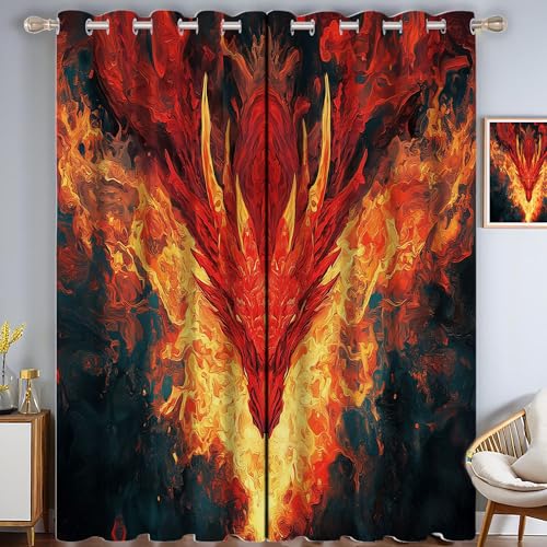 ZISTRCBAO Flammendrache Verdunkelungsvorhänge, Fantasy-Stil Thermisch Isoliert Fensterbehandlung Vorhänge Für Wohnzimmer Dekoration, Rot 2 Paneele H182xB91cm ZISTRCBAO Flammendrache Verdunkelungsvorhänge, Fantasy-Stil Thermisch Isoliert Fensterbehandlung Vorhänge Für Wohnzimmer Dekoration, Rot 2 Paneele H182xB91cm von ZISTRCBAO