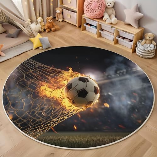 ZISTRCBAO Flammenfußball Runder Teppich, Sportthema Runde Teppiche, Weich Waschbar rutschfest Wohnzimmer Schlafzimmer Nachttisch Restaurant Korridor Fußmatte Teppiche (80cm, Mehrfarbig) von ZISTRCBAO