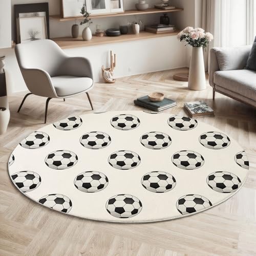 ZISTRCBAO Fußball rutschfest Runder Teppich 80cm, Sportthema Runder Teppich Wohnzimmer, Weiß Dekoration Teppiche Weich Waschbar Für Zuhause Bodenmatte Schlafzimmer Dekorativer Teppiche von ZISTRCBAO