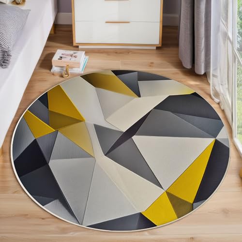 ZISTRCBAO Gelb Grau Geometrisch Teppich Für Wohnzimmer Rund, Moderne Schlichtheit Waschbarer Runder Teppich, Grau Ultradünner Niederflor-Teppiche Für Wohnzimmer Couchtisch Küche, 60cm von ZISTRCBAO
