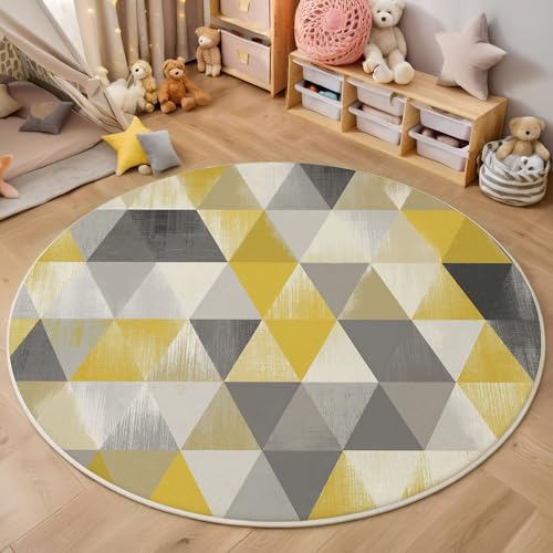 ZISTRCBAO Gelb Grau Geometrisch rutschfest Runder Teppich 100cm, Moderne Schlichtheit Runder Teppich Wohnzimmer, Hellgelb DekorationWeich Waschbar Für Zuhause Bodenmatte Schlafzimmer Dekorativer ZISTRCBAO Gelb Grau Geometrisch rutschfest Runder Teppich 100cm, Moderne Schlichtheit Runder Teppich Wohnzimmer, Hellgelb DekorationWeich Waschbar Für Zuhause Bodenmatte Schlafzimmer Dekorativer von ZISTRCBAO