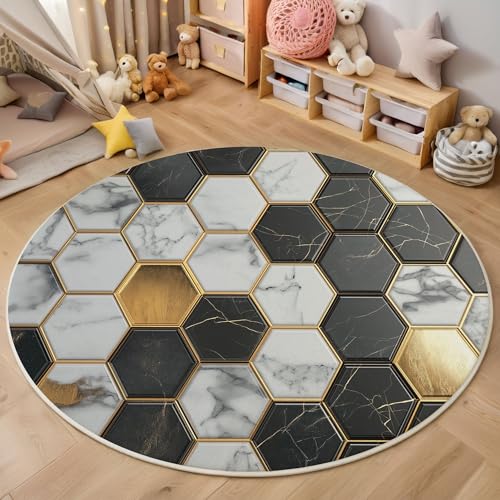 ZISTRCBAO Geometrischer Marmor rutschfest Runder Teppich 160cm, Moderne Schlichtheit Runder Teppich Wohnzimmer, Schwarz DekorationWeich Waschbar Für Zuhause Bodenmatte Schlafzimmer Dekorativer ZISTRCBAO Geometrischer Marmor rutschfest Runder Teppich 160cm, Moderne Schlichtheit Runder Teppich Wohnzimmer, Schwarz DekorationWeich Waschbar Für Zuhause Bodenmatte Schlafzimmer Dekorativer von ZISTRCBAO