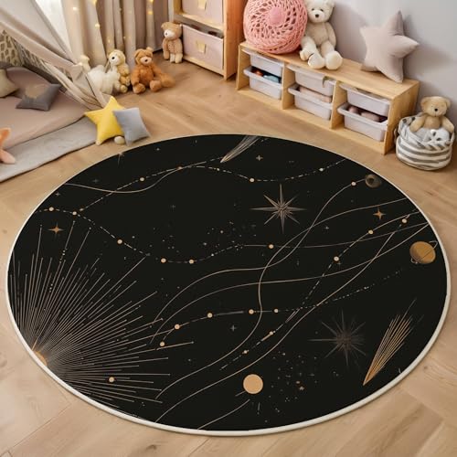 ZISTRCBAO Gepunktete Geometrie Runder Teppich, Minimalismus Runde Teppiche, Weich Waschbar rutschfest Wohnzimmer Schlafzimmer Nachttisch Restaurant Korridor Fußmatte Teppiche (80cm, Schwarz) von ZISTRCBAO