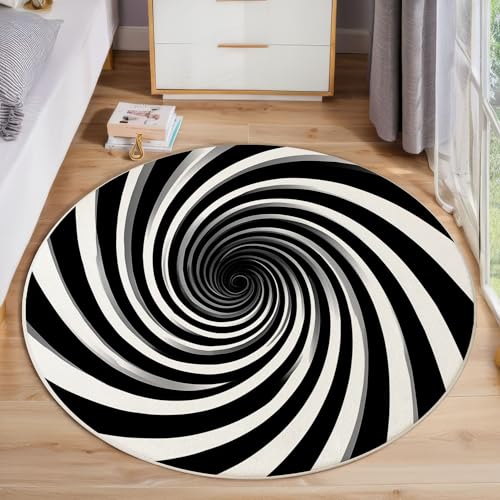 ZISTRCBAO Gestreifter Wirbel Kurzflor Teppich Rund, Minimalismus Wohnzimmerteppich, Schwarz Weiß Runder Teppich 120cm Round Eingangsbereich Waschbar Weich for Wohnzimmer Schlafzimmer Studie Heimbüro ZISTRCBAO Gestreifter Wirbel Kurzflor Teppich Rund, Minimalismus Wohnzimmerteppich, Schwarz Weiß Runder Teppich 120cm Round Eingangsbereich Waschbar Weich for Wohnzimmer Schlafzimmer Studie Heimbüro von ZISTRCBAO