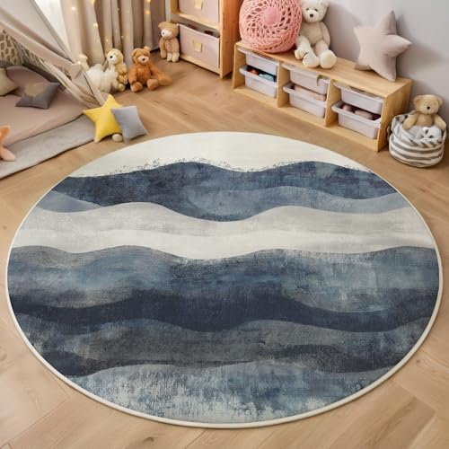 ZISTRCBAO Gewellte Streifen Mit Farbverlauf Runder Teppich, Retro-Boho Runde Teppiche, Weich Waschbar rutschfest Wohnzimmer Schlafzimmer Nachttisch Restaurant Korridor Fußmatte Teppiche (120cm, Blau) ZISTRCBAO Gewellte Streifen Mit Farbverlauf Runder Teppich, Retro-Boho Runde Teppiche, Weich Waschbar rutschfest Wohnzimmer Schlafzimmer Nachttisch Restaurant Korridor Fußmatte Teppiche (120cm, Blau) von ZISTRCBAO