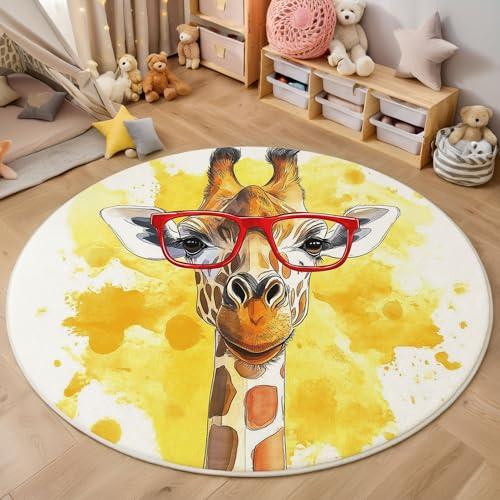 ZISTRCBAO Giraffe Mit Brille Kurzflor Teppich Rund, Aquarell Tiere Wohnzimmerteppich, Gelb Runder Teppich 80cm Round Eingangsbereich Waschbar Weich for Wohnzimmer Schlafzimmer Studie Heimbüro ZISTRCBAO Giraffe Mit Brille Kurzflor Teppich Rund, Aquarell Tiere Wohnzimmerteppich, Gelb Runder Teppich 80cm Round Eingangsbereich Waschbar Weich for Wohnzimmer Schlafzimmer Studie Heimbüro von ZISTRCBAO