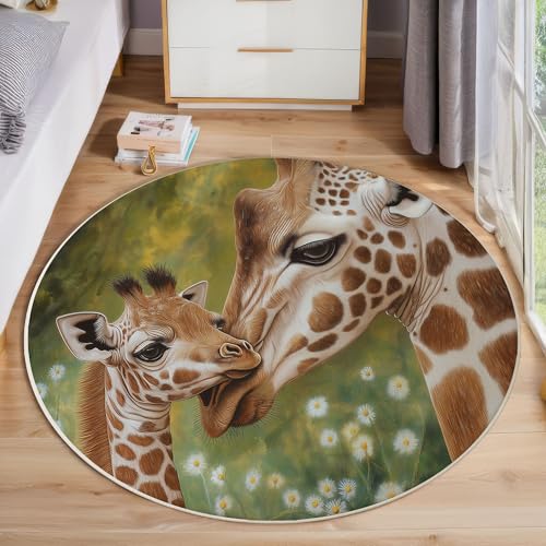 ZISTRCBAO Giraffe Rund Bereich Teppich 180cm, Tierische Nahaufnahme Weich Teppich Rund, Waschbar rutschfest Wohnzimmer Teppiche Für Schlafzimmer Terrasse Garten Küchen, Braun von ZISTRCBAO