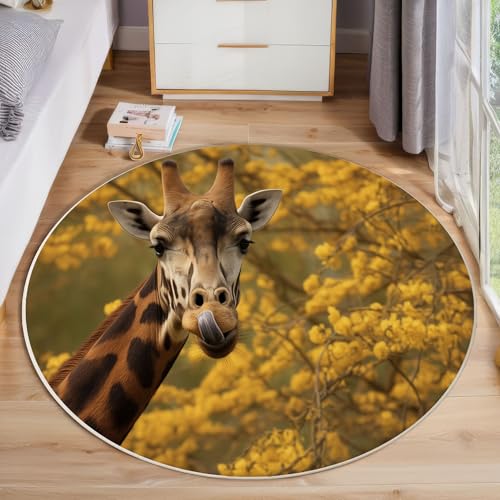 ZISTRCBAO Giraffe Runder Teppich, Tierrealismus Runde Teppiche, Weich Waschbar rutschfest Wohnzimmer Schlafzimmer Nachttisch Restaurant Korridor Fußmatte Teppiche (120cm, Gelb) von ZISTRCBAO