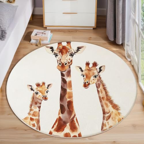 ZISTRCBAO Giraffe Runder Teppich Innenbereich, Aquarell Tier Rund Teppich 60cm, rutschfest Und Waschbar Praktische Fußabtreter Für Eingangsbereich Wohnzimmer Schlafzimmer, Braun von ZISTRCBAO