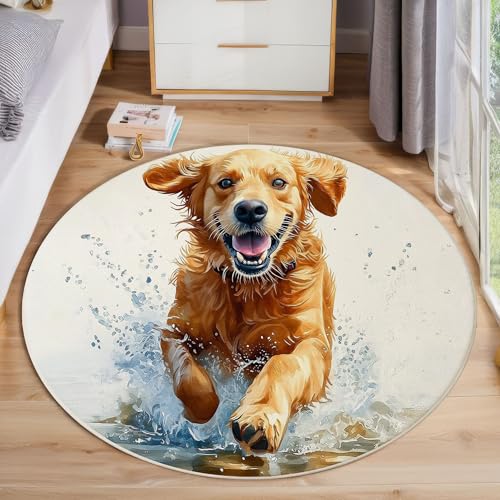 ZISTRCBAO Golden Retriever Rund Bereich Teppich 100cm, Aquarell Tiere Weich Teppich Rund, Waschbar rutschfest Wohnzimmer Teppiche Für Schlafzimmer Terrasse Garten Küchen, Braun ZISTRCBAO Golden Retriever Rund Bereich Teppich 100cm, Aquarell Tiere Weich Teppich Rund, Waschbar rutschfest Wohnzimmer Teppiche Für Schlafzimmer Terrasse Garten Küchen, Braun von ZISTRCBAO