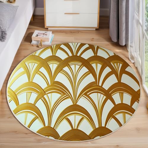ZISTRCBAO Goldene Bögen Geometrie Rund Bereich Teppich 60cm, Moderner Luxus Weich Teppich Rund, Waschbar rutschfest Wohnzimmer Teppiche Für Schlafzimmer Terrasse Garten Küchen, Gold ZISTRCBAO Goldene Bögen Geometrie Rund Bereich Teppich 60cm, Moderner Luxus Weich Teppich Rund, Waschbar rutschfest Wohnzimmer Teppiche Für Schlafzimmer Terrasse Garten Küchen, Gold von ZISTRCBAO