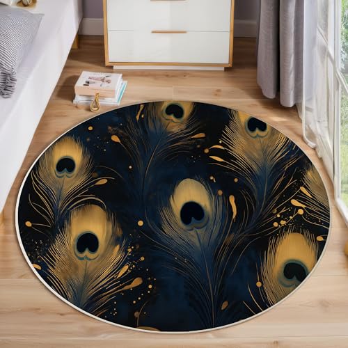 ZISTRCBAO Goldene Federn Kurzflor Teppich Rund, Retro Boho Teppich Runder 120cm, Gold Kreis Eingangsteppich Maschine Waschbarer Teppiche Für Wohnzimmer Schlafzimmer Küchenakzent ZISTRCBAO Goldene Federn Kurzflor Teppich Rund, Retro Boho Teppich Runder 120cm, Gold Kreis Eingangsteppich Maschine Waschbarer Teppiche Für Wohnzimmer Schlafzimmer Küchenakzent von ZISTRCBAO