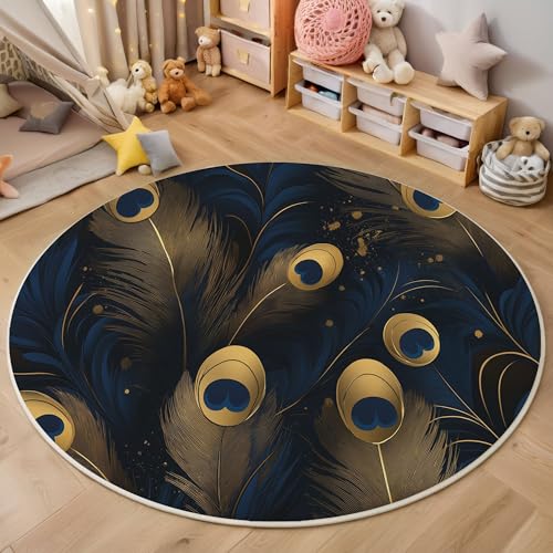 ZISTRCBAO Goldene Pfauenfedern Kurzflor Teppich Rund, Moderner Luxus Wohnzimmerteppich, Gold Runder Teppich 180cm Round Eingangsbereich Waschbar Weich for Wohnzimmer Schlafzimmer Studie Heimbüro ZISTRCBAO Goldene Pfauenfedern Kurzflor Teppich Rund, Moderner Luxus Wohnzimmerteppich, Gold Runder Teppich 180cm Round Eingangsbereich Waschbar Weich for Wohnzimmer Schlafzimmer Studie Heimbüro von ZISTRCBAO