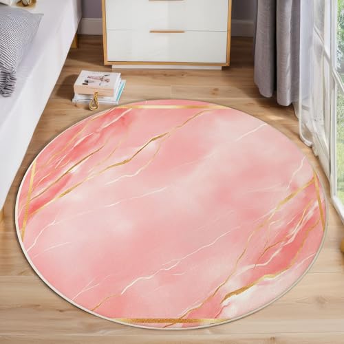 ZISTRCBAO Goldrosa Linienmarmor Runder Teppich, Moderner Luxus Runde, Weich Waschbar rutschfest Wohnzimmer Schlafzimmer Nachttisch Restaurant Korridor Fußmatte (80cm, Rosa) von ZISTRCBAO