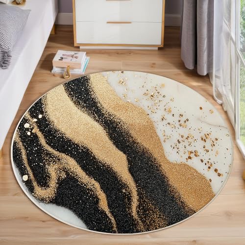ZISTRCBAO Goldschwarze Marmorstruktur Rund Bereich Teppich 60cm, Moderner Luxus Weich Teppich Rund, Waschbar rutschfest Wohnzimmer Teppiche Für Schlafzimmer Terrasse Garten Küchen, Schwarzes Gold ZISTRCBAO Goldschwarze Marmorstruktur Rund Bereich Teppich 60cm, Moderner Luxus Weich Teppich Rund, Waschbar rutschfest Wohnzimmer Teppiche Für Schlafzimmer Terrasse Garten Küchen, Schwarzes Gold von ZISTRCBAO
