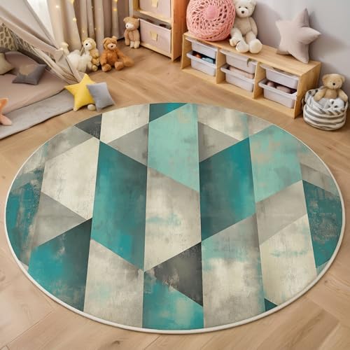 ZISTRCBAO Gradientengeometrie Runder Teppich, Retro-Schlichtheit Runde Teppiche, Weich Waschbar rutschfest Wohnzimmer Schlafzimmer Nachttisch Restaurant Korridor Fußmatte Teppiche (160cm, Türkis) von ZISTRCBAO