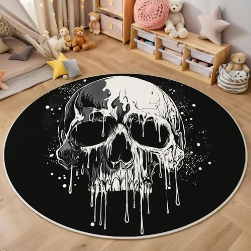ZISTRCBAO Graffiti-Schädel Rund Teppich, Gotisch Waschbarer Wohnzimmer Sofa Teppich Kurzflor Couchtischmatte, Schwarz Rund 120cm Teppiche Für Schlafzimmer Esszimmer Küche Innen ZISTRCBAO Graffiti-Schädel Rund Teppich, Gotisch Waschbarer Wohnzimmer Sofa Teppich Kurzflor Couchtischmatte, Schwarz Rund 120cm Teppiche Für Schlafzimmer Esszimmer Küche Innen von ZISTRCBAO