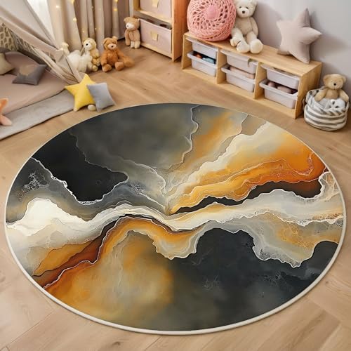 ZISTRCBAO Graubrauner Marmor Kurzflor Teppich Rund, Moderner Luxus Teppich Runder 60cm, Braun Kreis Eingangsteppich Maschine Waschbarer Teppiche Für Wohnzimmer Schlafzimmer Küchenakzent von ZISTRCBAO