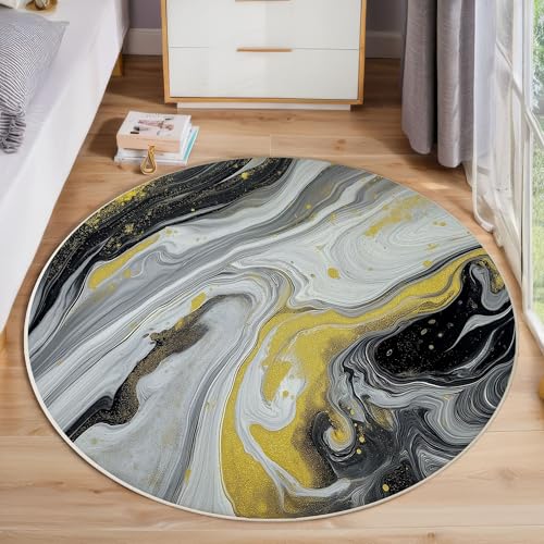 ZISTRCBAO Graugelber Marmor Kurzflor Teppich Rund, Fluid Art Wohnzimmerteppich, Dunkelgrau Runder Teppich 160cm Round Eingangsbereich Waschbar Weich for Wohnzimmer Schlafzimmer Studie Heimbüro ZISTRCBAO Graugelber Marmor Kurzflor Teppich Rund, Fluid Art Wohnzimmerteppich, Dunkelgrau Runder Teppich 160cm Round Eingangsbereich Waschbar Weich for Wohnzimmer Schlafzimmer Studie Heimbüro von ZISTRCBAO