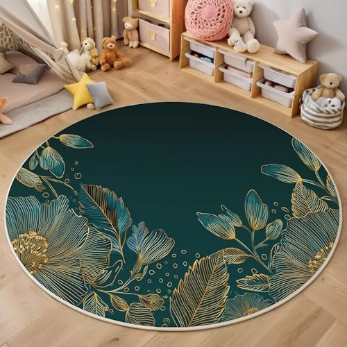 ZISTRCBAO Grün Gold Blumen Kurzflor Teppich Rund, Vintage-Luxus Wohnzimmerteppich, Grün Runder Teppich 180cm Round Eingangsbereich Waschbar Weich for Wohnzimmer Schlafzimmer Studie Heimbüro ZISTRCBAO Grün Gold Blumen Kurzflor Teppich Rund, Vintage-Luxus Wohnzimmerteppich, Grün Runder Teppich 180cm Round Eingangsbereich Waschbar Weich for Wohnzimmer Schlafzimmer Studie Heimbüro von ZISTRCBAO