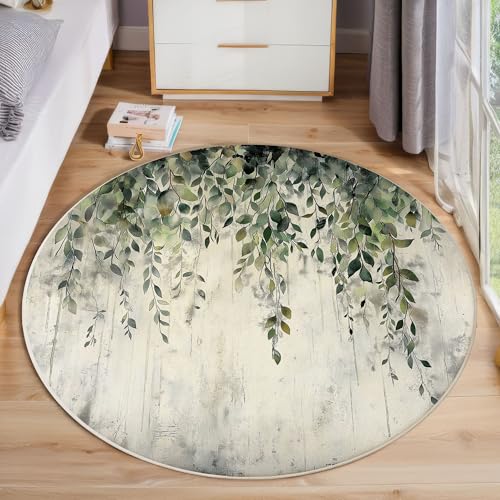 ZISTRCBAO Grüne Reben rutschfest Runder Teppich 180cm, Aquarell Runder Teppich Wohnzimmer, Dunkelgrün Dekoration Teppiche Weich Waschbar Für Zuhause Bodenmatte Schlafzimmer Dekorativer Teppiche von ZISTRCBAO