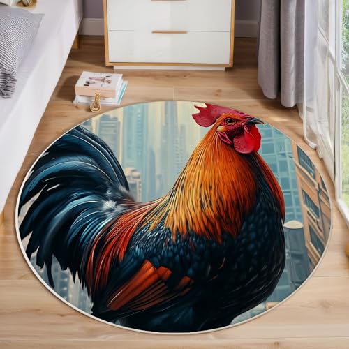 ZISTRCBAO Hahn Teppich Rund 60cm, Ölgemälde Tiere Runder Pflegeleichter Teppich, Mehrfarbig Waschbarer Teppiche Schlafzimmer Teppiche Kurzflor Für Wohnzimmer Schlafzimmer Esszimmer ZISTRCBAO Hahn Teppich Rund 60cm, Ölgemälde Tiere Runder Pflegeleichter Teppich, Mehrfarbig Waschbarer Teppiche Schlafzimmer Teppiche Kurzflor Für Wohnzimmer Schlafzimmer Esszimmer von ZISTRCBAO