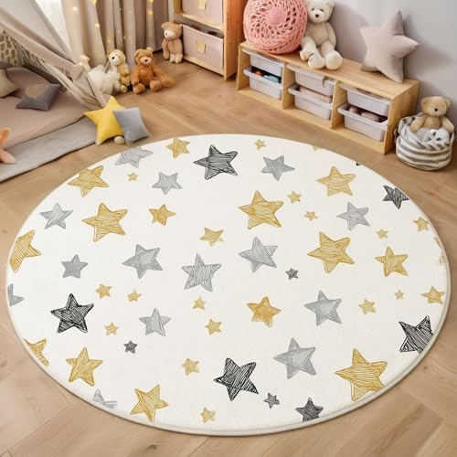 ZISTRCBAO Handgemalte Sterne Kurzflor Teppich Rund, Süß Und Einfach Wohnzimmerteppich, Gelb Runder Teppich 160cm Round Eingangsbereich Waschbar Weich for Wohnzimmer Schlafzimmer Studie Heimbüro ZISTRCBAO Handgemalte Sterne Kurzflor Teppich Rund, Süß Und Einfach Wohnzimmerteppich, Gelb Runder Teppich 160cm Round Eingangsbereich Waschbar Weich for Wohnzimmer Schlafzimmer Studie Heimbüro von ZISTRCBAO
