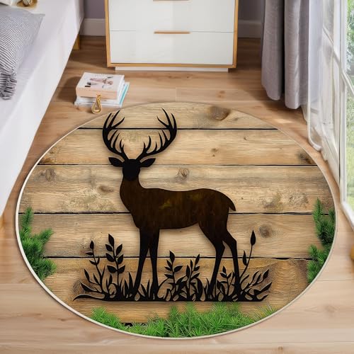 ZISTRCBAO Hirsch-Silhouette Auf Holzwand rutschfest Runder Teppich 160cm, Retro-Landhausstil Runder Teppich Wohnzimmer, Braun DekorationWeich Waschbar Für Zuhause Bodenmatte Schlafzimmer Dekorativer ZISTRCBAO Hirsch-Silhouette Auf Holzwand rutschfest Runder Teppich 160cm, Retro-Landhausstil Runder Teppich Wohnzimmer, Braun DekorationWeich Waschbar Für Zuhause Bodenmatte Schlafzimmer Dekorativer von ZISTRCBAO