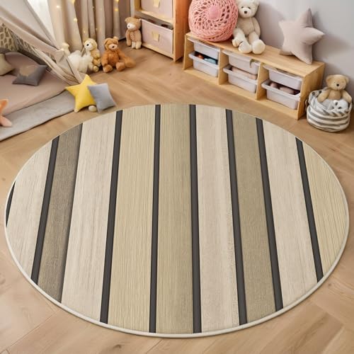 ZISTRCBAO Holzbrettstruktur Runder Teppich, Rustikaler Stil Runde, Weich Waschbar rutschfest Wohnzimmer Schlafzimmer Nachttisch Restaurant Korridor Fußmatte (100cm, Hellbraun) von ZISTRCBAO