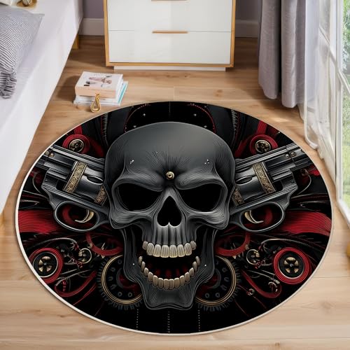 ZISTRCBAO Horror-Schädel Runder Teppich, Gotisch Runde Teppiche, Weich Waschbar rutschfest Wohnzimmer Schlafzimmer Nachttisch Restaurant Korridor Fußmatte Teppiche (60cm, Schwarz) von ZISTRCBAO
