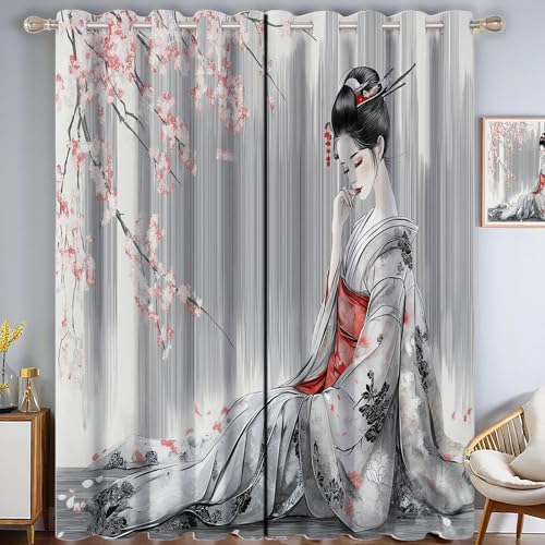 ZISTRCBAO Japanische Geisha Verdunkelungsvorhänge, Tuschemalerei Thermisch Isoliert Fensterbehandlung Vorhänge Für Wohnzimmer Dekoration, Hellgrau 2 Paneele H182xB91cm ZISTRCBAO Japanische Geisha Verdunkelungsvorhänge, Tuschemalerei Thermisch Isoliert Fensterbehandlung Vorhänge Für Wohnzimmer Dekoration, Hellgrau 2 Paneele H182xB91cm von ZISTRCBAO