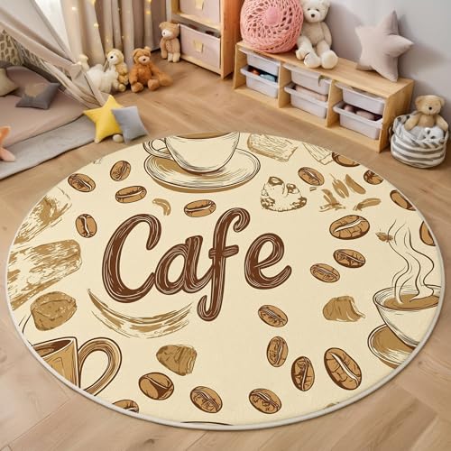 ZISTRCBAO Kaffeebohnen rutschfest Runder Teppich 60cm, Retro Schlicht Runder Teppich Wohnzimmer, Braun Dekoration Teppiche Weich Waschbar Für Zuhause Bodenmatte Schlafzimmer Dekorativer Teppiche von ZISTRCBAO