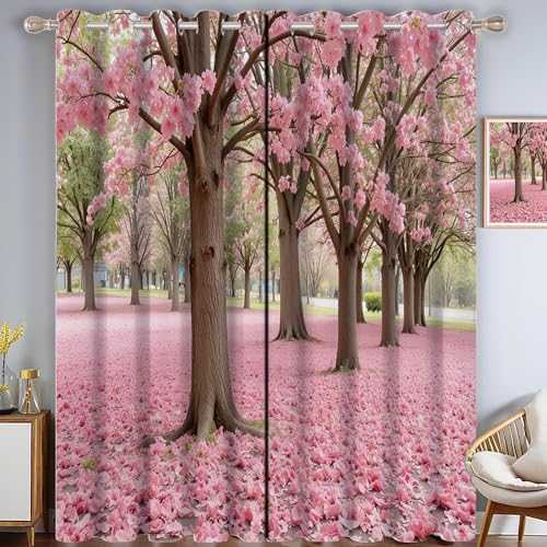 ZISTRCBAO Kirschblütenbaum Verdunkelungsvorhänge, Verträumte Schönheit Thermisch Isoliert Fensterbehandlung Vorhänge Für Wohnzimmer Dekoration, Rosa 2 Paneele H182xB91cm von ZISTRCBAO