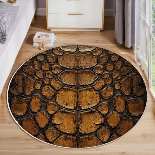 ZISTRCBAO Krokodilstruktur Runder Teppich, Vintage Tier Runde Teppiche, Weich Waschbar rutschfest Wohnzimmer Schlafzimmer Nachttisch Restaurant Korridor Fußmatte Teppiche (160cm, Braun) von ZISTRCBAO