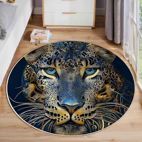 ZISTRCBAO Leopardenporträt Runder Teppich Innenbereich, Tierrealismus Teppich Rund rutschfest Schlafzimmer Teppiche, Niedrigflorig rutschfest Fussabstreifer Fürs Wohnzimmer Flur Büro (60cm, Braun) von ZISTRCBAO