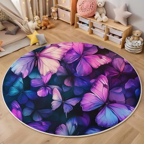 ZISTRCBAO Lila Blauer Schmetterling Rund Teppich, Aquarell Tier Waschbarer Wohnzimmer Sofa Teppich Kurzflor Couchtischmatte, Lila Rund 60cm Teppiche Für Schlafzimmer Esszimmer Küche Innen ZISTRCBAO Lila Blauer Schmetterling Rund Teppich, Aquarell Tier Waschbarer Wohnzimmer Sofa Teppich Kurzflor Couchtischmatte, Lila Rund 60cm Teppiche Für Schlafzimmer Esszimmer Küche Innen von ZISTRCBAO