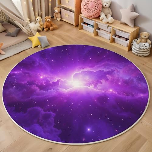 ZISTRCBAO Lila Galaxie Kurzflor Teppich Rund, Traumuniversum Wohnzimmerteppich, Lila Runder Teppich 80cm Round Eingangsbereich Waschbar Weich for Wohnzimmer Schlafzimmer Studie Heimbüro von ZISTRCBAO