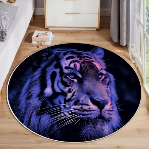 ZISTRCBAO Lila Tiger Kurzflor Teppich Rund, Tierportrait Wohnzimmerteppich, Lila Runder Teppich 180cm Round Eingangsbereich Waschbar Weich for Wohnzimmer Schlafzimmer Studie Heimbüro ZISTRCBAO Lila Tiger Kurzflor Teppich Rund, Tierportrait Wohnzimmerteppich, Lila Runder Teppich 180cm Round Eingangsbereich Waschbar Weich for Wohnzimmer Schlafzimmer Studie Heimbüro von ZISTRCBAO