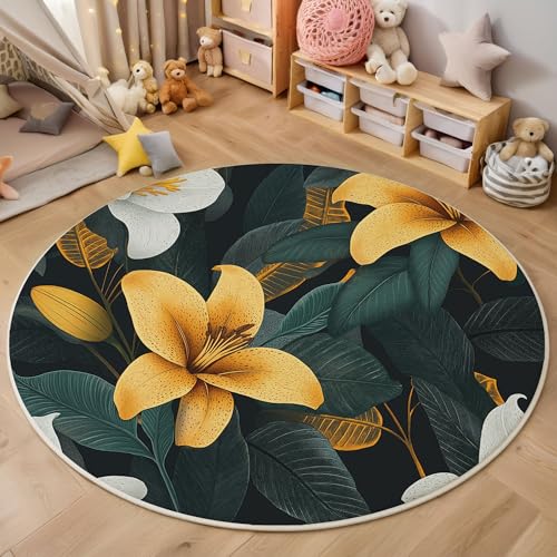 ZISTRCBAO Lilienblumen Rund Bereich Teppich 60cm, Exotisch Weich Teppich Rund, Waschbar rutschfest Wohnzimmer Teppiche Für Schlafzimmer Terrasse Garten Küchen, Gelb ZISTRCBAO Lilienblumen Rund Bereich Teppich 60cm, Exotisch Weich Teppich Rund, Waschbar rutschfest Wohnzimmer Teppiche Für Schlafzimmer Terrasse Garten Küchen, Gelb von ZISTRCBAO