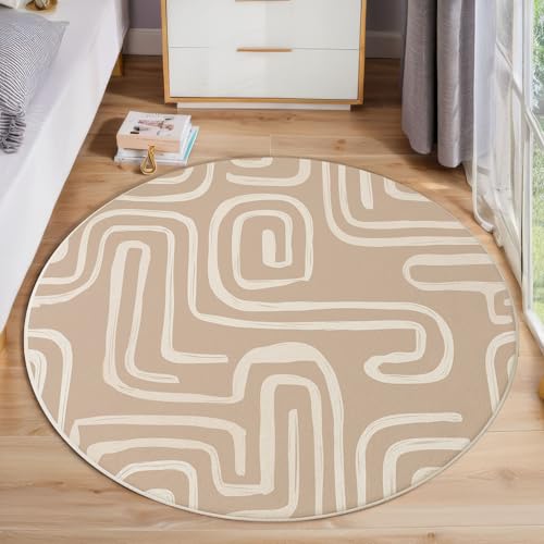 ZISTRCBAO Lineare Geometrie Rund Teppich Kurzflor, Minimalismus Ultradünner Waschbarer Runder Teppich Für Den Innen Und Außenbereich Schlafzimmer Wohnzimmer Terrasse Garten 160cm, Beige ZISTRCBAO Lineare Geometrie Rund Teppich Kurzflor, Minimalismus Ultradünner Waschbarer Runder Teppich Für Den Innen Und Außenbereich Schlafzimmer Wohnzimmer Terrasse Garten 160cm, Beige von ZISTRCBAO